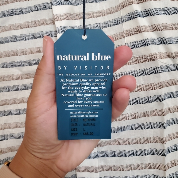 NWT Natural Blue Men's Button Up Linen Shirt - Picture 5 of 5